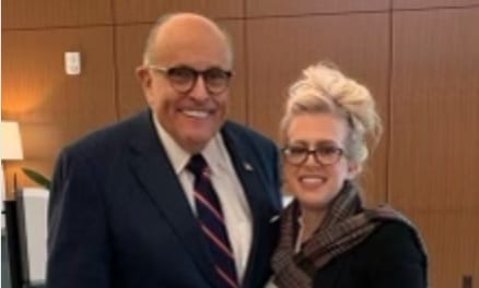 Melissa Carone with Rudy Giuliani before her testimony in front of the MI House Oversight Committee on Voter Fraud.