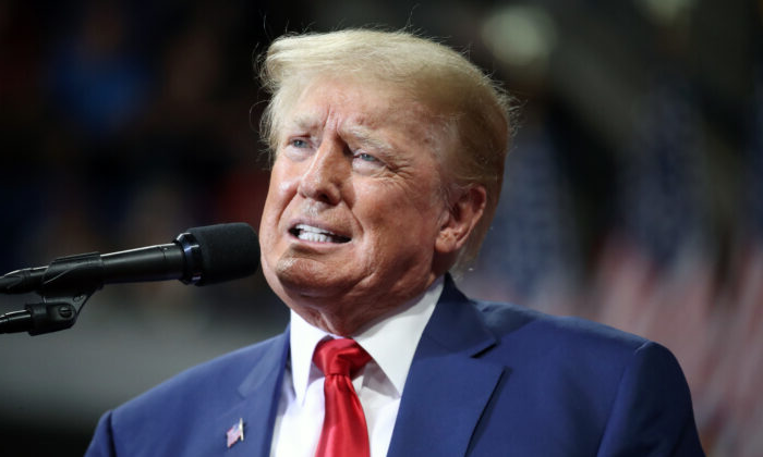 Former President Donald Trump speaks to supporters at a rally to support local candidates at the Mohegan Sun Arena in Wilkes-Barre, Pennsylvania, on Sept. 3, 2022. (Spencer Platt/Getty Images)